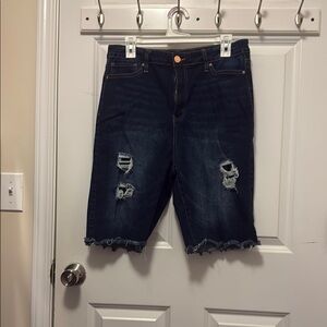 Dark Blue Distressed Denim Shorts
